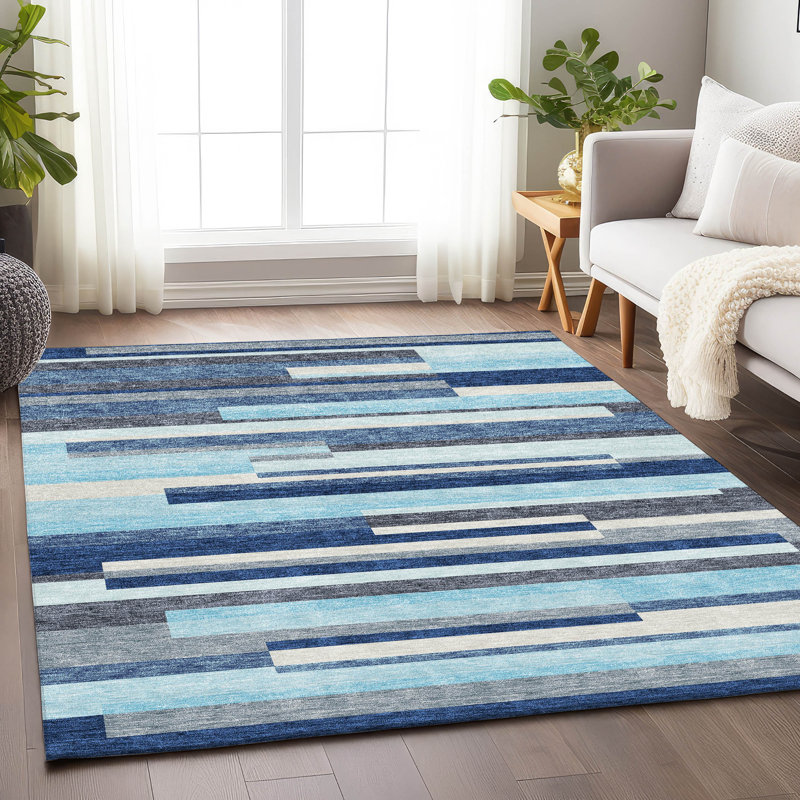 Premium Machine Washable Prisco Blue Rug, Rectangle 10' x 14'