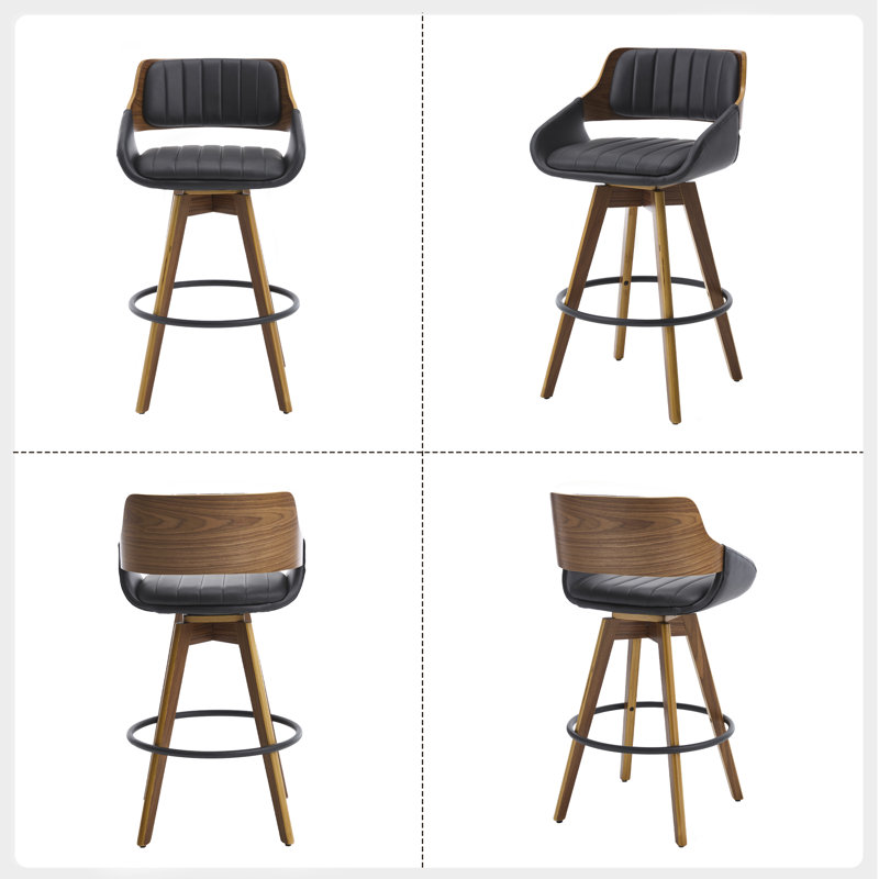Swivel Upholstered Counter & Bar Stool Set of 2, Black, 2