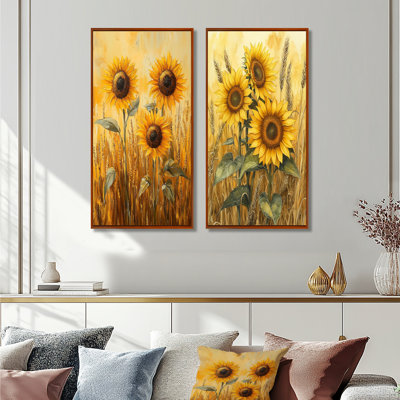 Tournesols champêtres et champ Weath I - collection d'art mural floral 2 panneaux