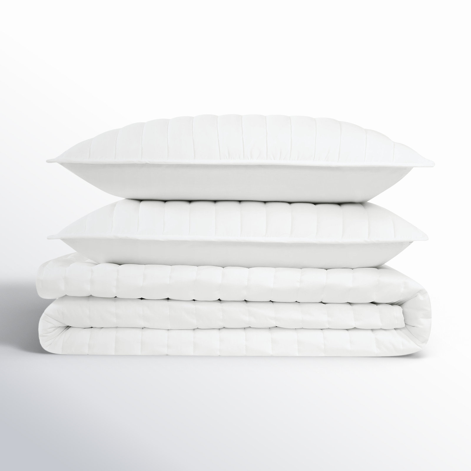 Brooklyn Loom Oversized Cotton Percale Quilt Set, Full/Queen Quilt + 2 Standard Shams, White