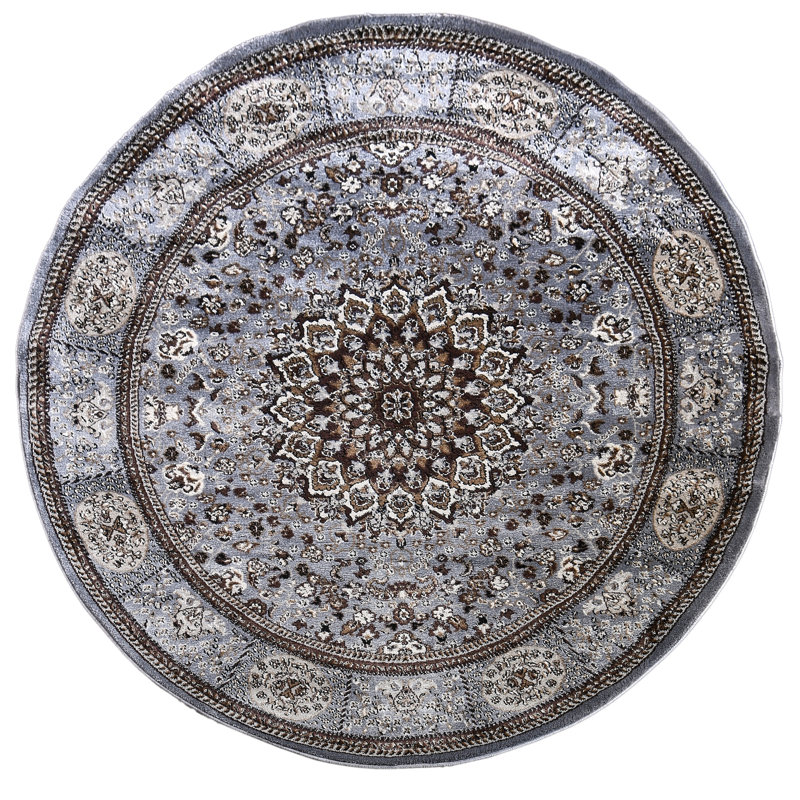 Devansh Power Loom Gray Rug, Round 7'9"