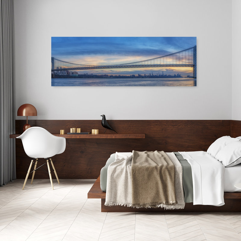 «Twilight Bridge Cityscape Dramatic Serene Abstract Architecture City», art mural, H 60 po x l 20 po
