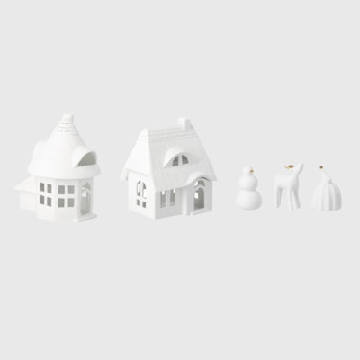 Thatched Roof Houses and Figurines Set - Set of 3