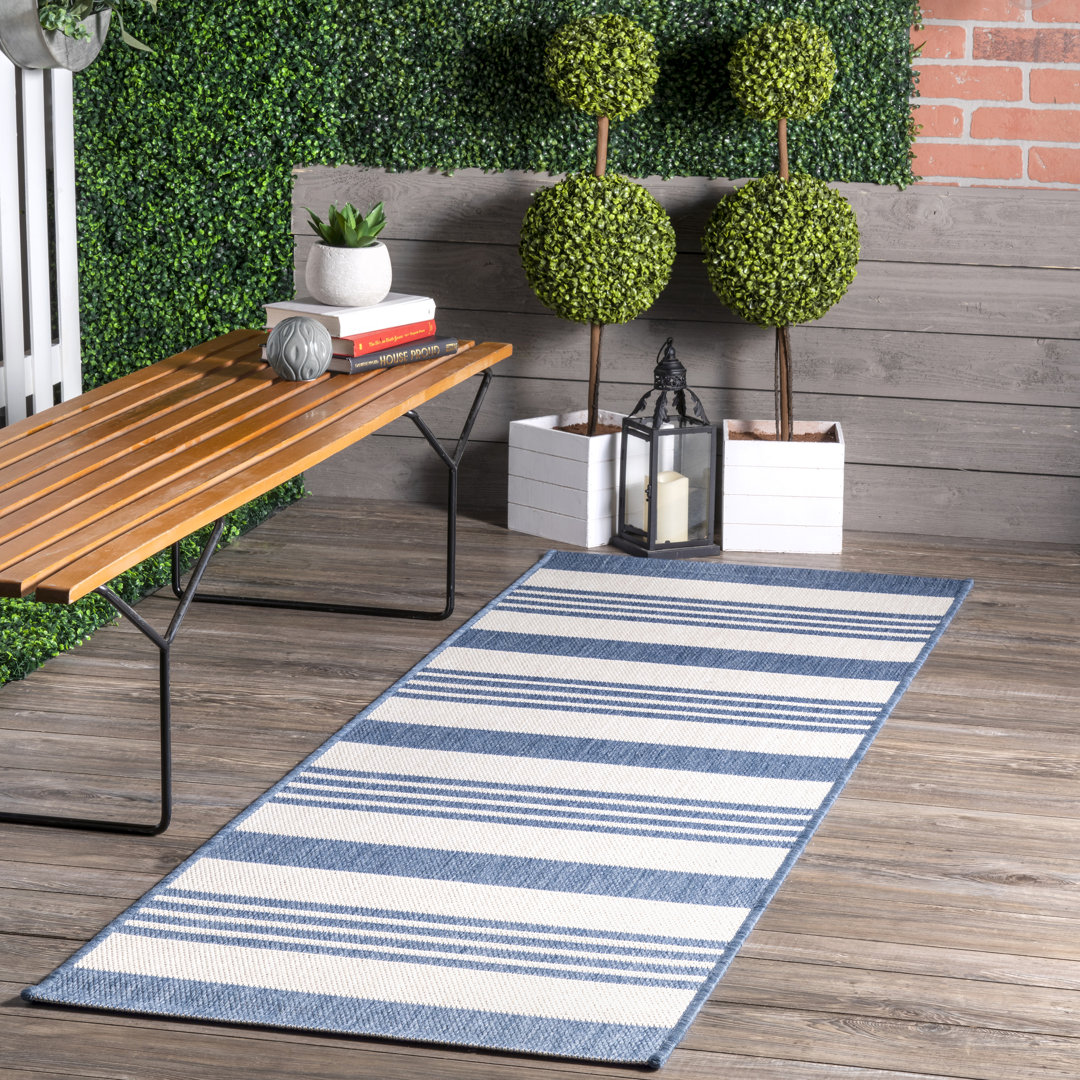 Soraya Power Loom Striped Blue Indoor/Outdoor Patio Rug Highland Dunes Rug 