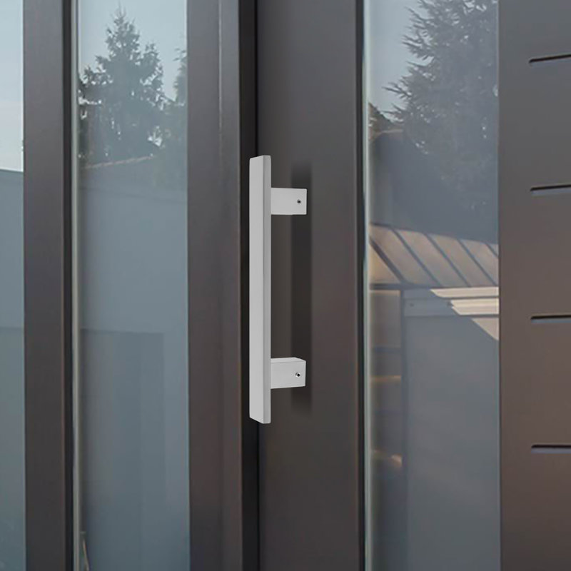 Poignée de porte à double face à tirer, poignée de porte en forme de H (1,57 (l)), 11.81", Argent satiné