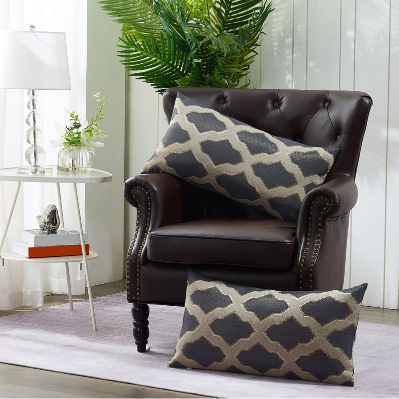 Geometric Rectangular Lumbar Cushion Cover, Charcoal