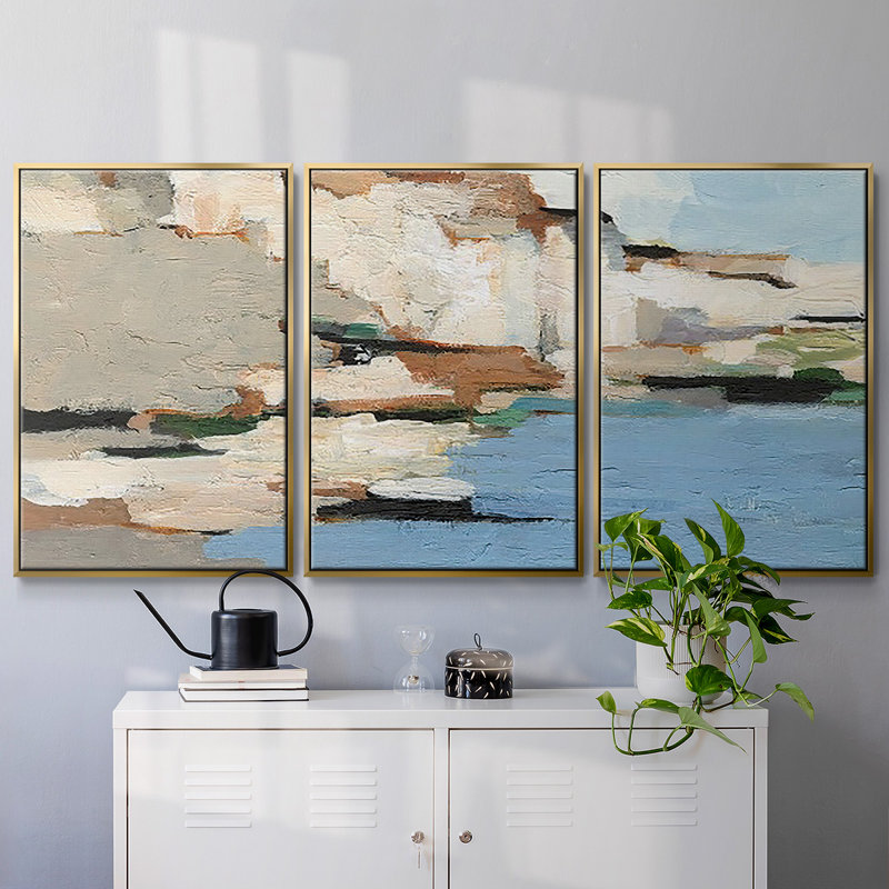 White Rock Cliff I, reproduction encadrée sur toile 3 pièces, H 36 po x l 75 po, Or