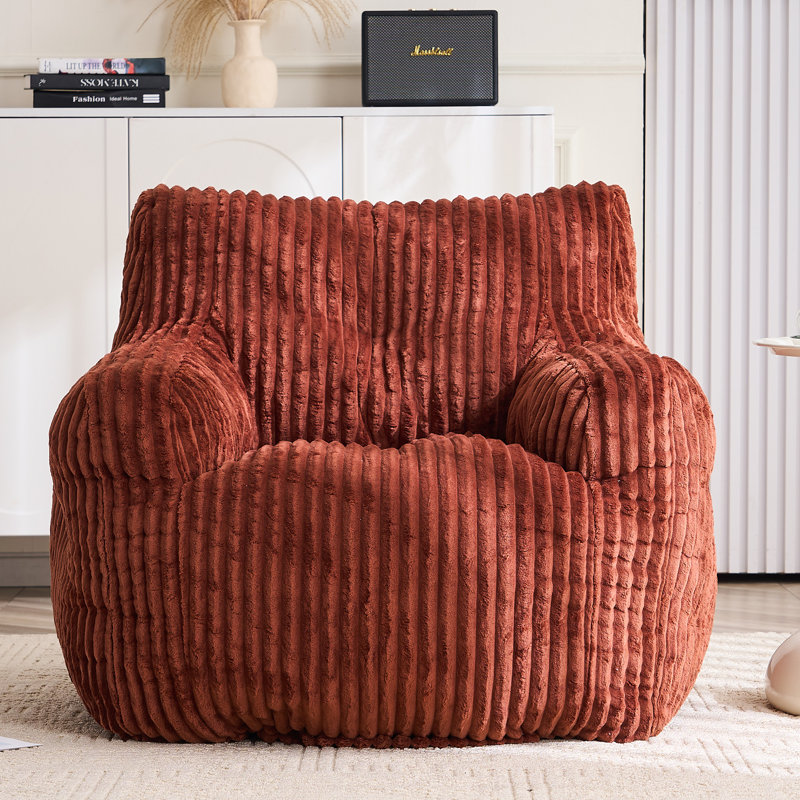 Aeri Compression Medium Adult Soft Teddy Fabric Bean Bag Chair With Foam Filled, Red Corduroy 
