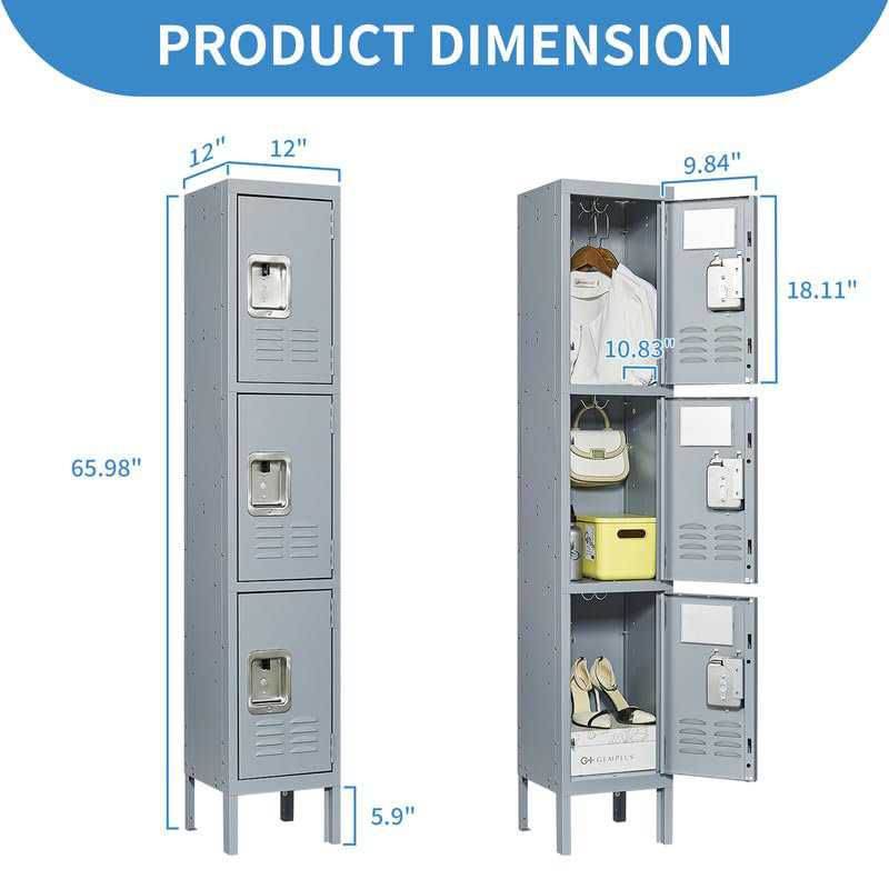 Gray Steel Lockable 3-Door Office Storage Locker