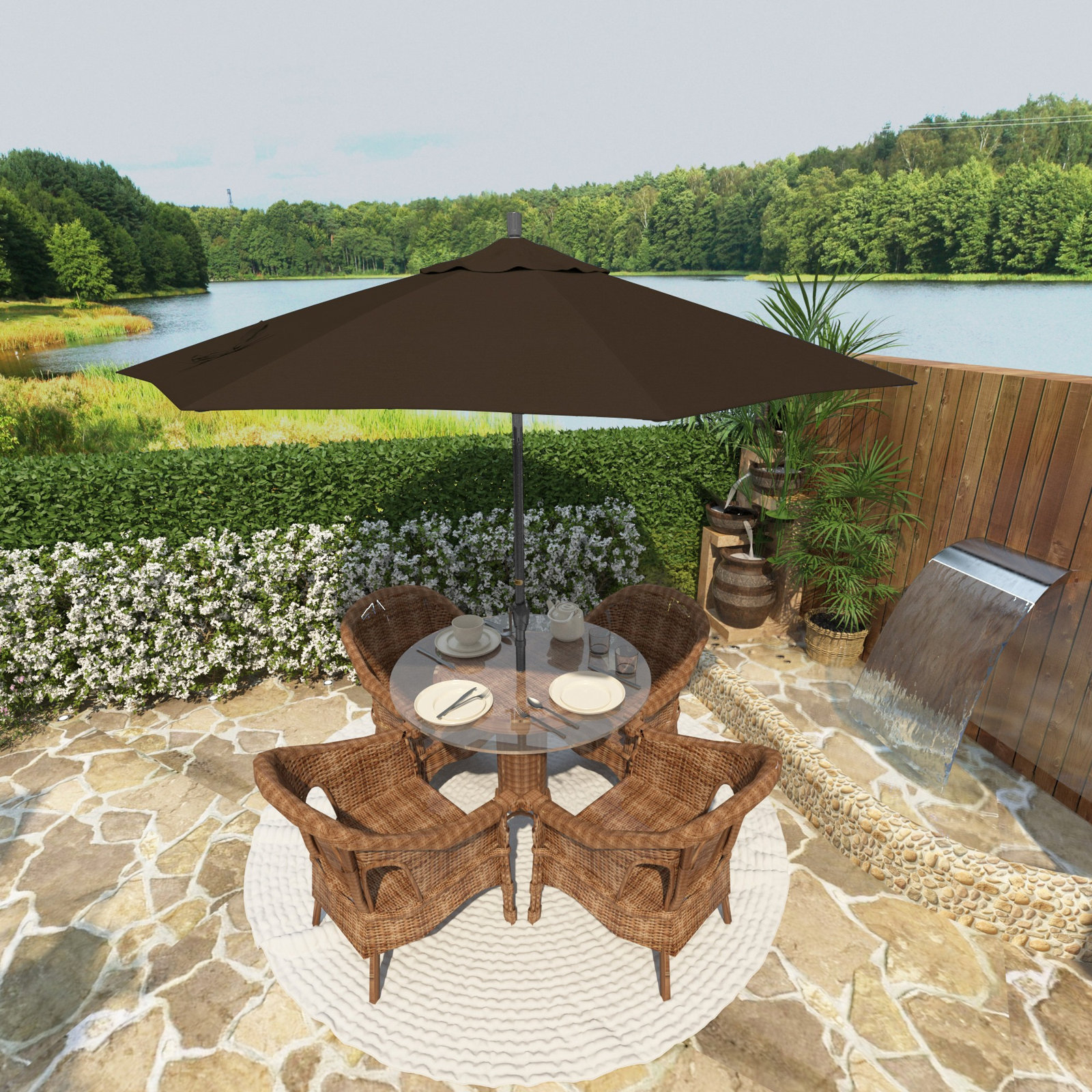 Lexia 90'' Sunbrella® Outdoor Umbrella, Canvas Bay Brown Sunbrella® Canvas