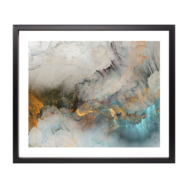 Turquoise And Gold Abstract - Single Picture Frame Print, 200.152 cm H x 162.052 cm W, Satin Black