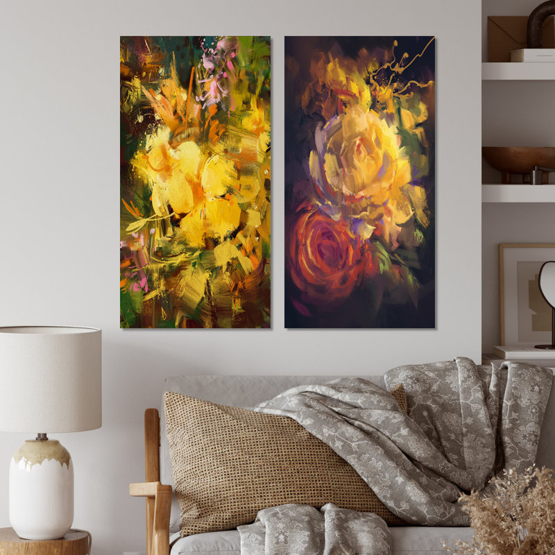 «Abstract Yellow Blooming Grunge Bouquet», ensemble de 2 photographies sur toile, H 20 po x l 24 po x P 1 po, Toile tendue