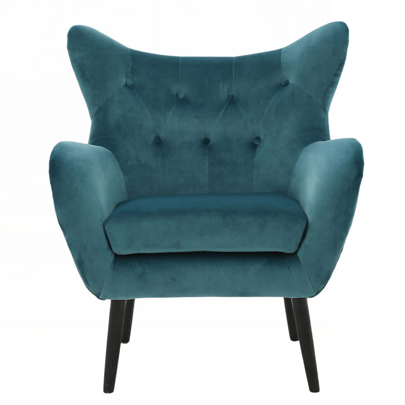 Seigfried Velvet Mid-century Arm Chair, Teal, Black