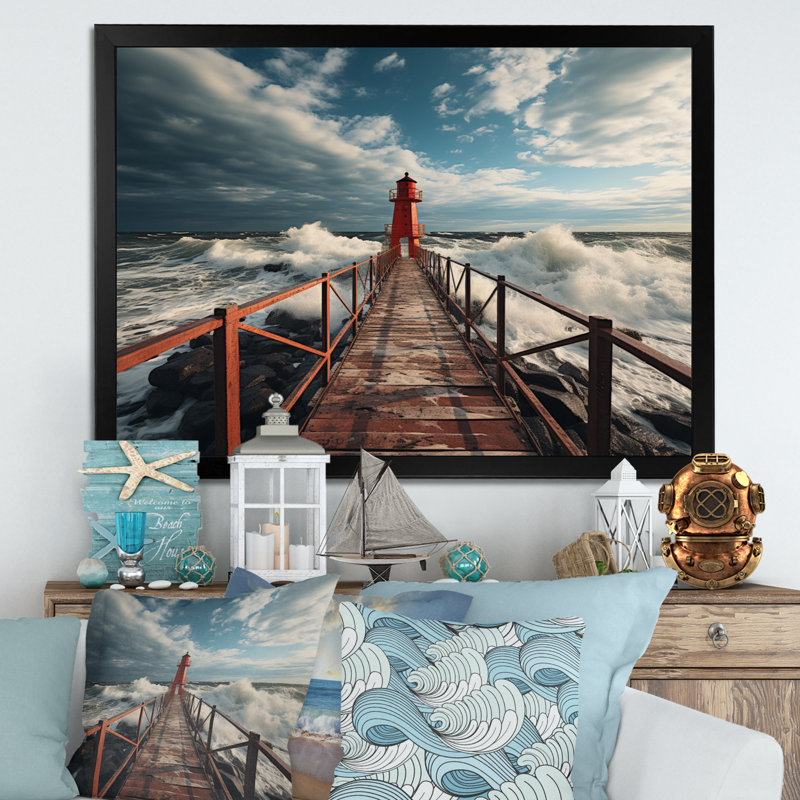 Pier Whispering Waves V - imprimé, 12" H x 20" W, White Picture Framed