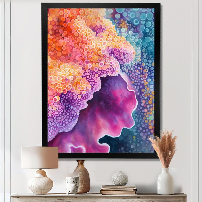 Gros plan sur une floraison de corail violet-orange II - Tableau sous-marin côtier encadré, H 40 po x l 30 po