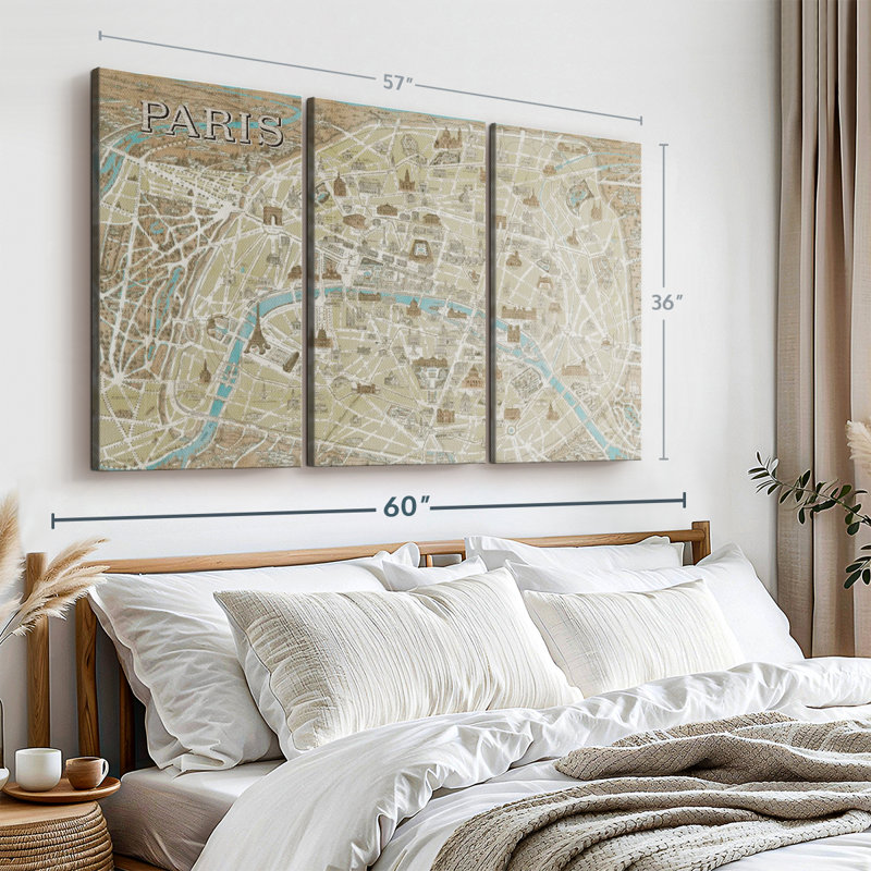 «Monuments of Paris Map Blue» sur toile, H 36 po x l 57 po x P 1,25 po