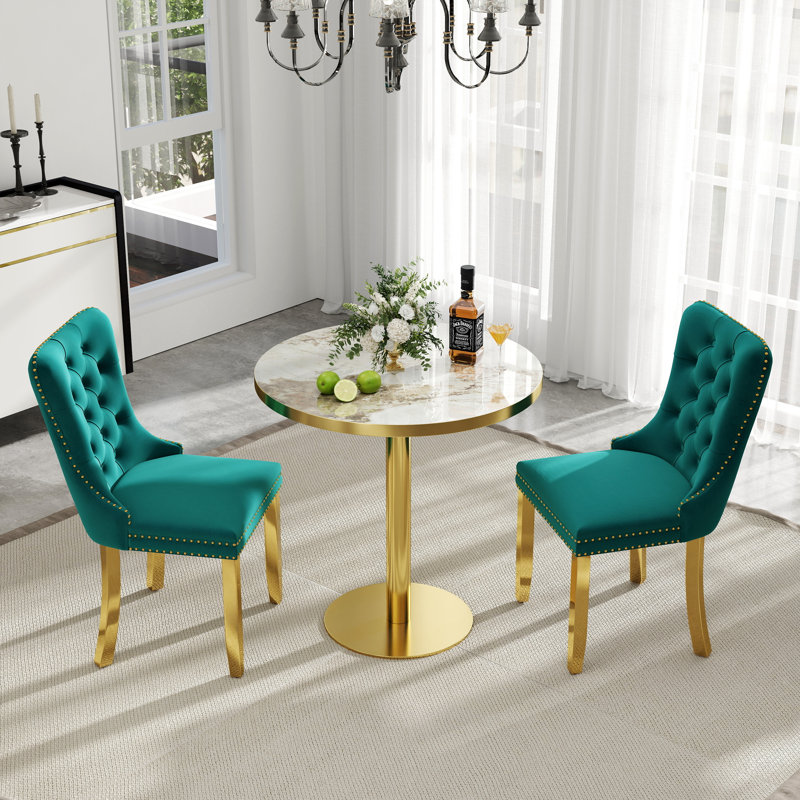 Ensemble de table de salle à manger 3 pièces, table de salle à manger moderne et transparente avec chaise de salle à manger en velours capitonné
