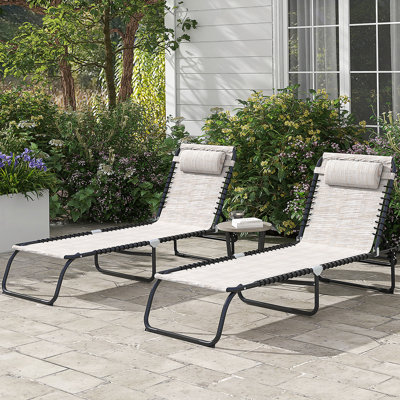 Outsunny Folding Chaise Lounge Pool Chair Set Of 2, Adjustable 4-Position Reclining Back, Breathable Mesh Seat For Outdoor Relaxation
