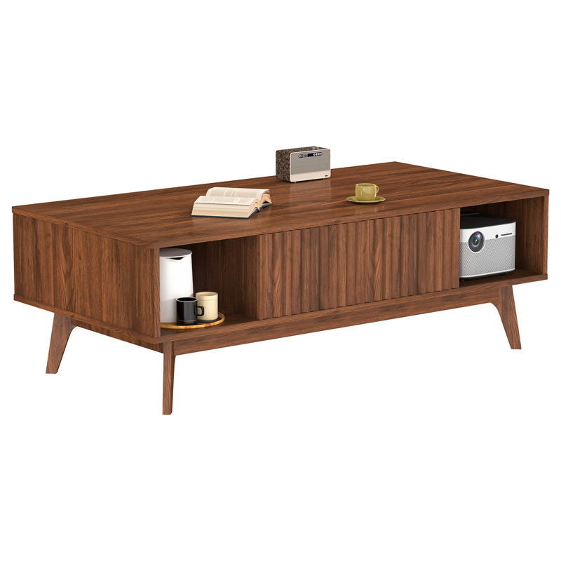 Modern Rectangular 100cm Four Leg Coffee Table with Storage, Walnut