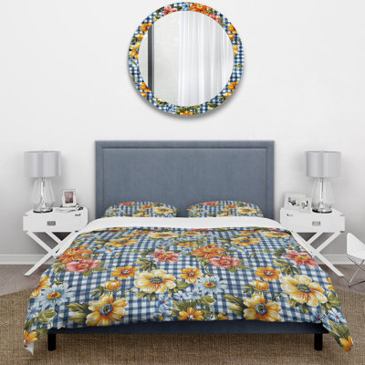 Ensemble de housse de couette à motif guingan rouge et jaune