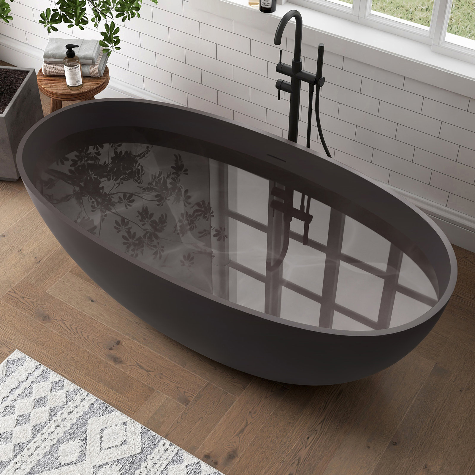 Forma 61'' Freestanding Tub Solid Surface Stone Resin Free Standing Soaking Bathtub, Brown