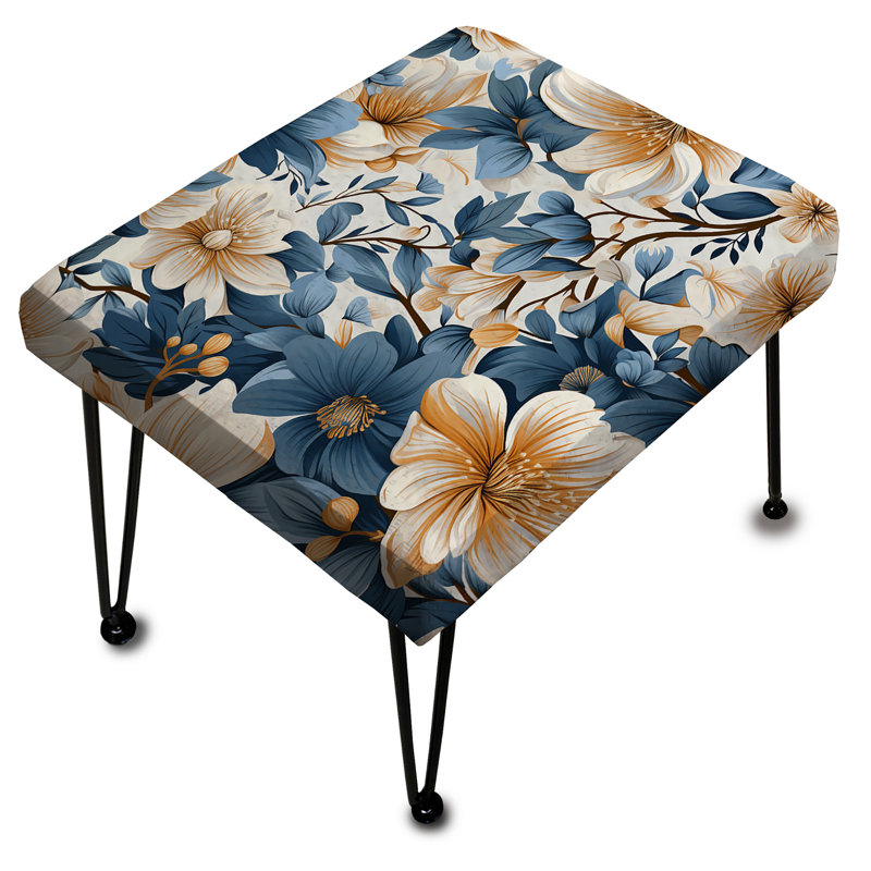 Blue Retro Finesse Floral Pattern III - Floral Rectangle Ottoman