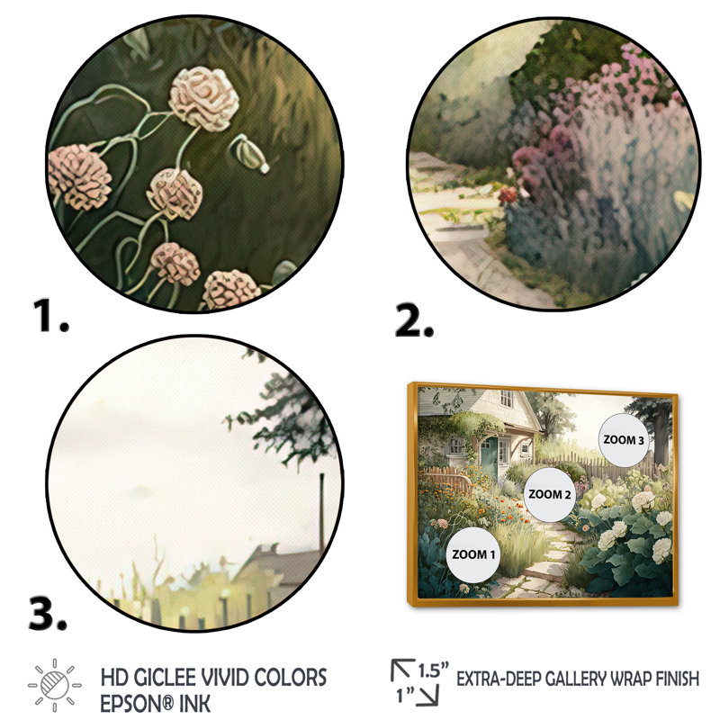 «Fresh Garden At The Country III», reproduction sur toile, Cadre flottant doré, H 24 po x l 32 po x P 1 po