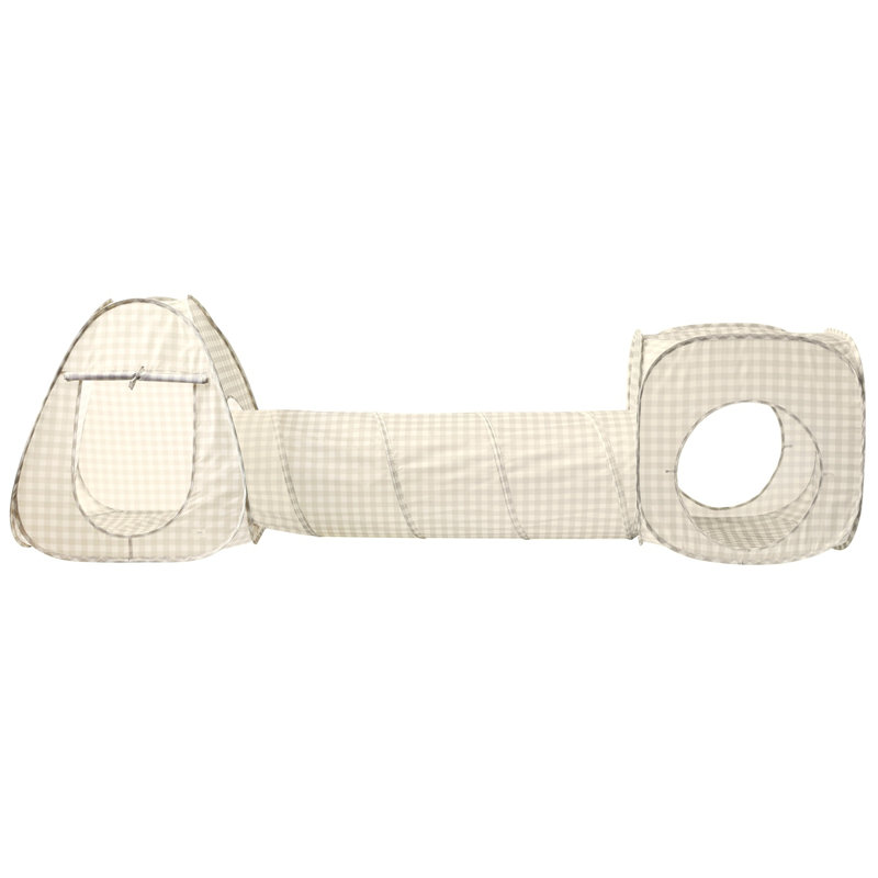Ensemble de tente de jeu et de tunnel 3 en 3 3 pousses en tissu recyclé, Vichy beige