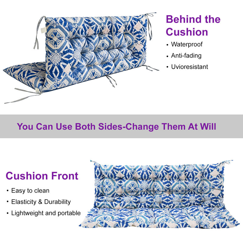 Porch Swing Cushions With Backrest, 4" Thicken Waterproof Outdoor Bench Cushion, Only Cushion, Lange, 60" W x 20" D