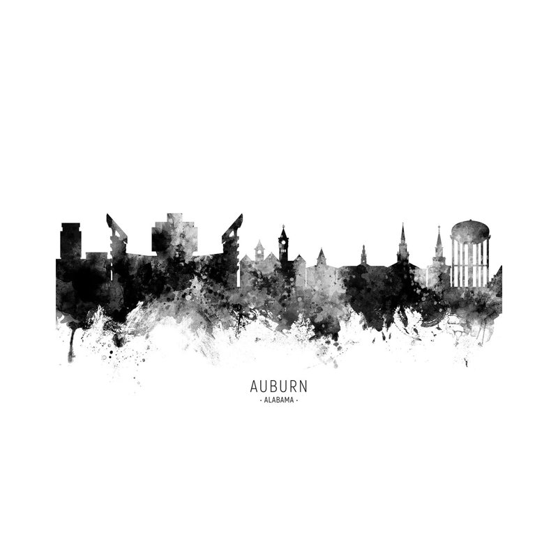 Auburn Alabama Skyline Name Bw by Michael Tompsett - Wrapped Canvas Gallery-Wrapped Canvas Giclée, 66.04 cm H x 45.72 cm W