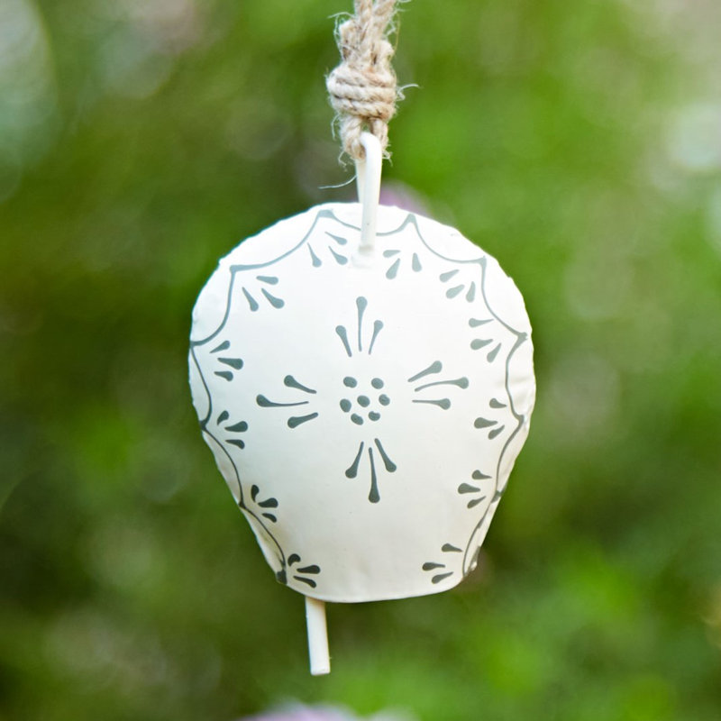 Hand Painted Iron Cow Bell, White