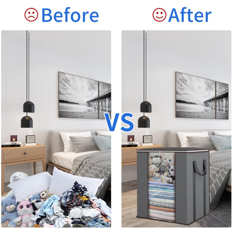 Extra Large Blanket Storage Bags 120L Comforter Storage Bags With Reinforced Handles Breathable Clothes Storage Containers Grey