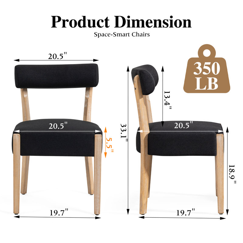 Linen Upholstered Solid Wood Side Dining Chairs, Black