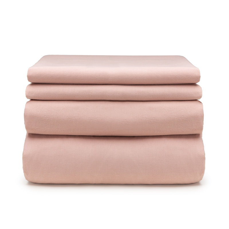 Ensemble de draps 100% coton brossé couleur unie., Très grand, Rose