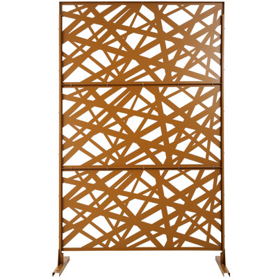 Paravent en métal l 76 po H48 po - autoportant pour balcon. , Clôture brune, résiste à la rouille et à la décoloration, jardin extérieur. ,