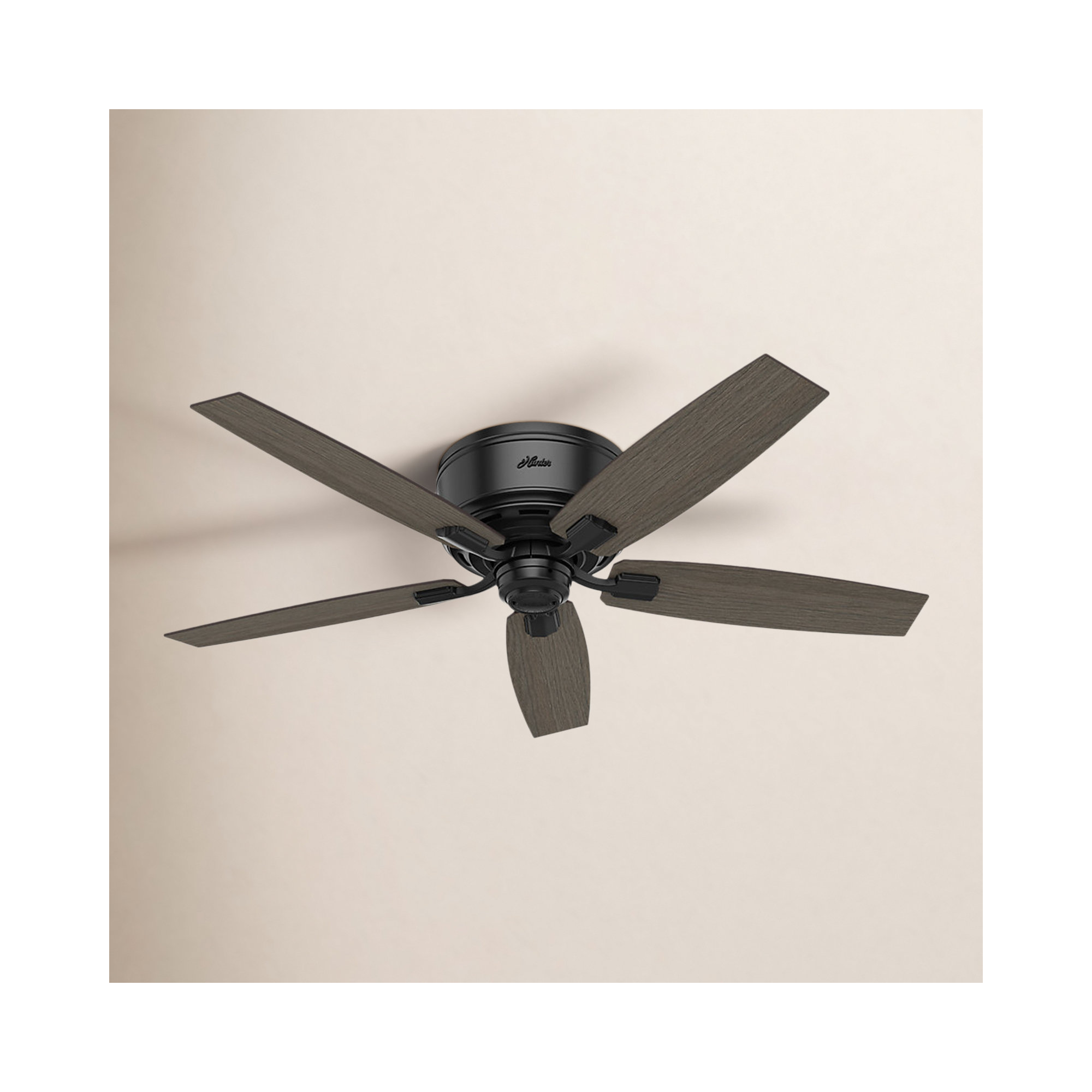 52" Bennett 5 - Blade Flush Mount Ceiling Fan with Lights and Remote, Matte Black