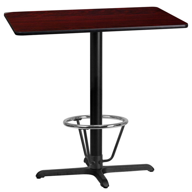 Plateau de table rectangulaire en stratifié basque et base à pied basque, H 43,125 po x l 24 po x p 42 po, Acajou