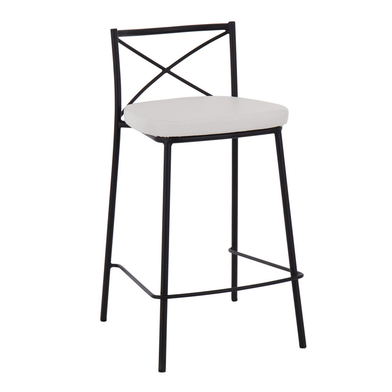 Tabouret de comptoir à hauteur fixe Modern Modern en métal et similicuir blanc par - ensemble de 2, Noir