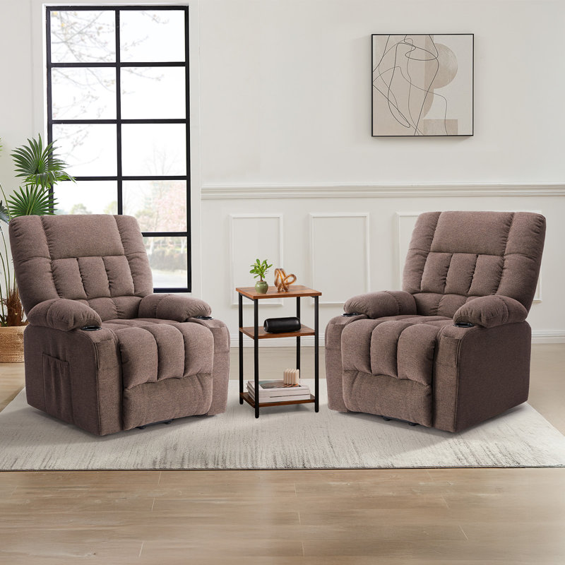 Cohle 41" Oversized Power Lift Assist Recliner Chair Set of 2 with 3 Tier Wooden Endtable, Perfect For Living Room, Bedroom, Reception Room