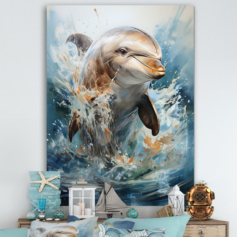 Dolphin Elegance - Art mural dauphin, H 20 po x l 12 po x P 1 po, Toile tendue
