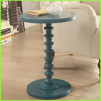 Table basse ronde sarcelle avec piédestal classique - Économie d'espace et bois massif Panneau de fibres à densité moyenne pour salon / salle à manger fonctionnel