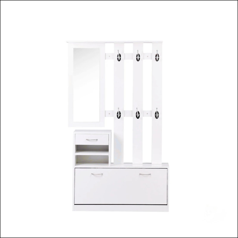 Combination Model Gate Cabinet With Shoe Cabinet+Hang Shelf+ Mirror, Matte White
