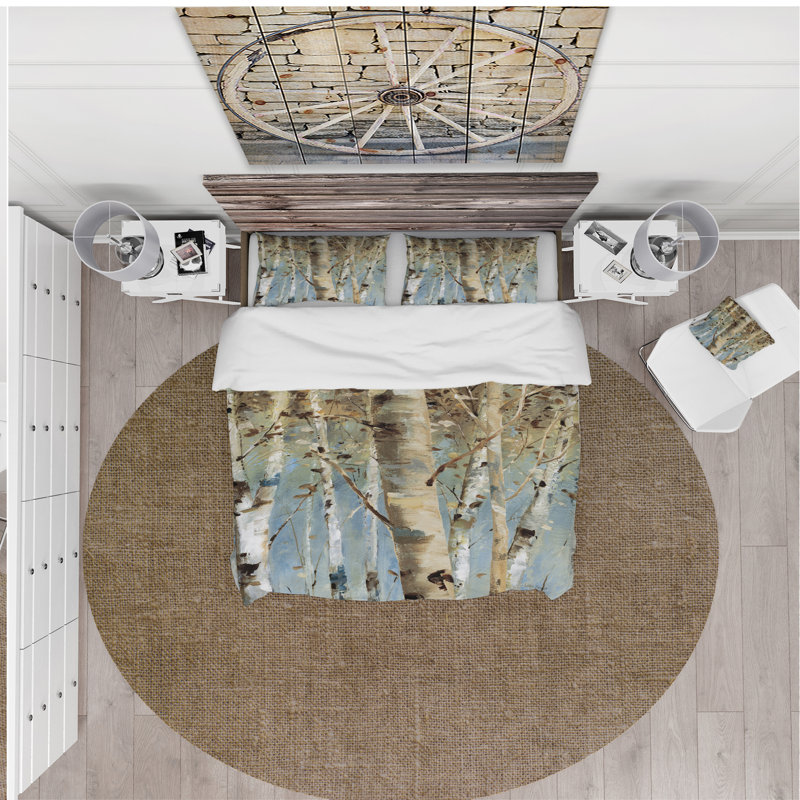 Ensemble de housse de couette campagne bouleau forest ii, Housse simple + 1 taie décorative
