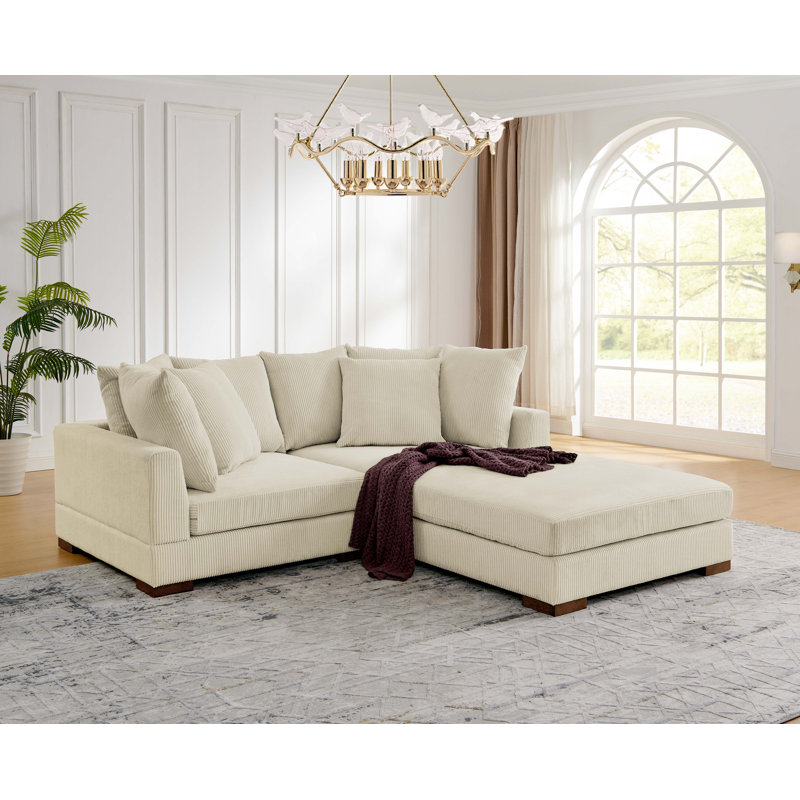 Canapé modulaire rembourré 3 pièces Aurbree, Velours côtelé crème