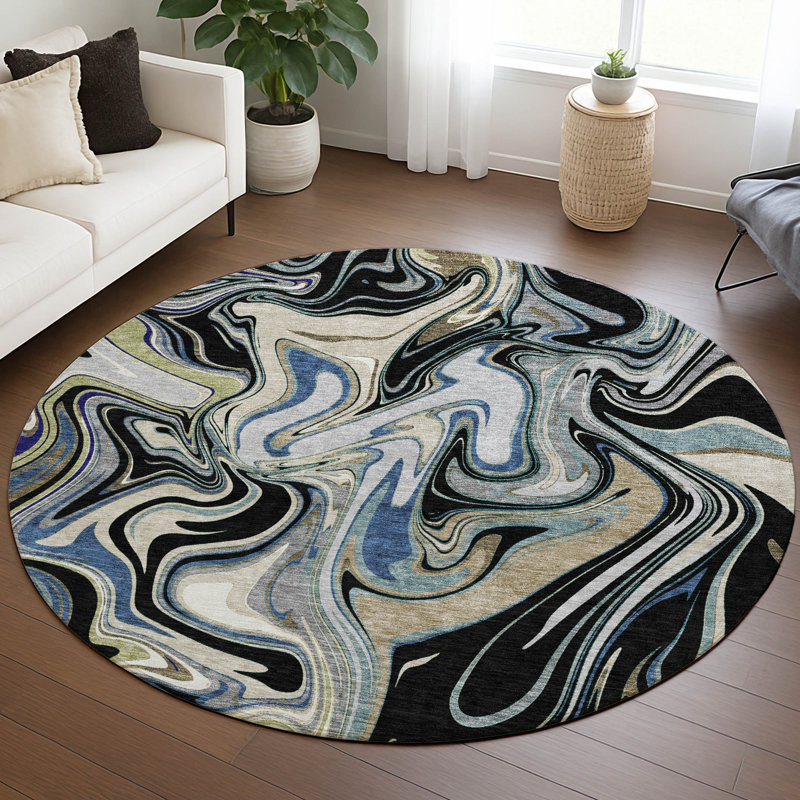Machine Washable Indoor/Outdoor Jourdan ACN2395 Abstract Rug, Round 8'