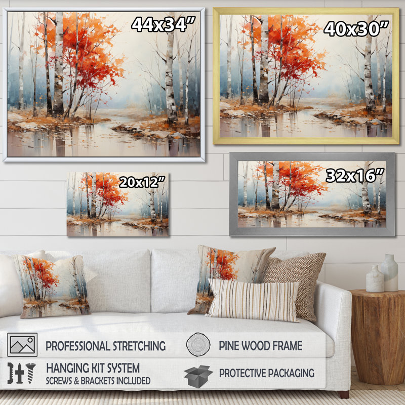 «Canada Orange Autumn Symphony VII», reproduction sur toile, Cadre flottant doré, H 12 po x l 20 po
