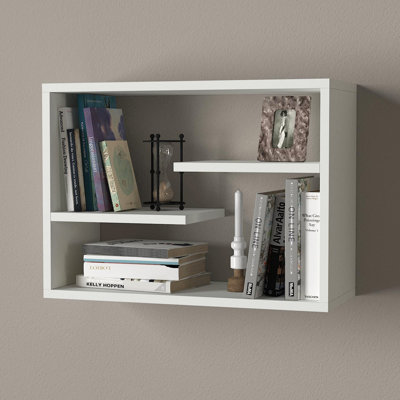Modern Wall Shelf, White, 23.6 x 17.3 x 7.7 inches | 100% Melamine Coated Particle Board, Thickness: 0.7 inches | Easy Wall Mount, Multiple Shelves for Additional Storage, Stylish & Functional Design for Home or Office