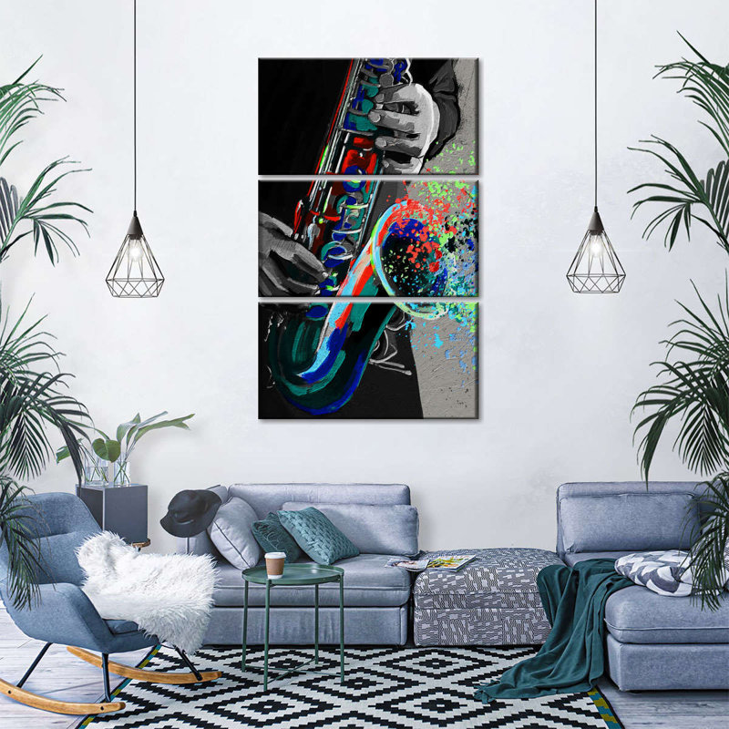 " Saxophone " by Harper D. 3 - Pieces Painting Print, 45" H x 28" W