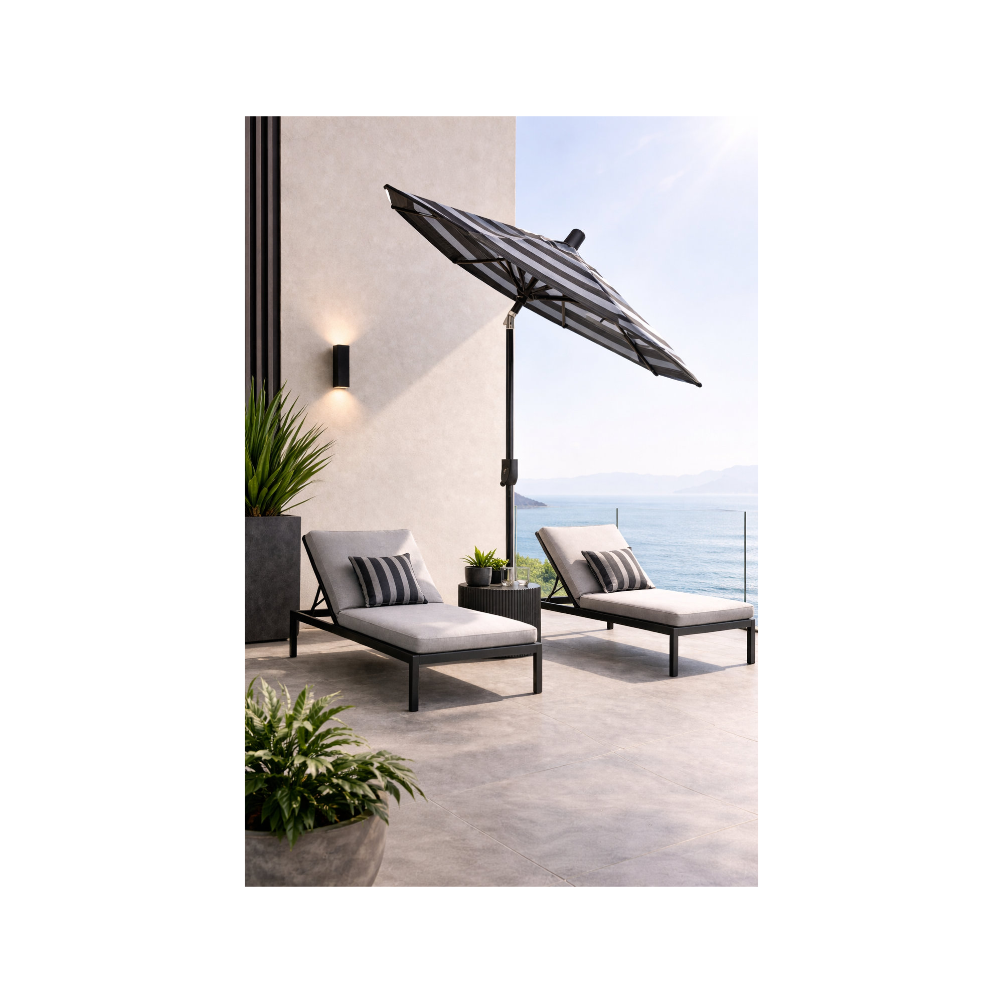 Natalie 74.5'' Outdoor Umbrella, Black Sapphire, Black Stripe