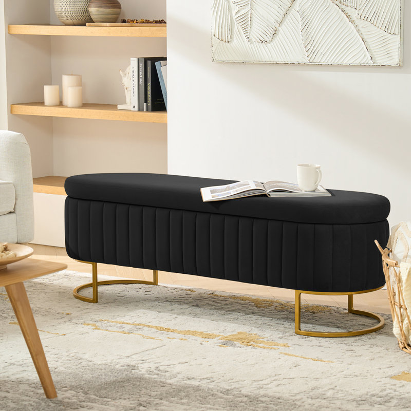 Banc de rangement rembourré Ferdinand, Noir, H 19 po x l 55,5 po x P 17 po